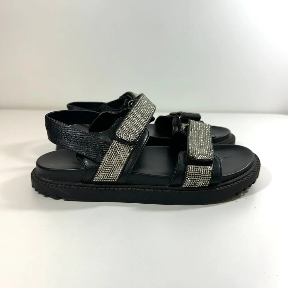 Madden NYC Women Black Rhinestone Chunky Platform Sandals Size 6 Hook Loop Strap